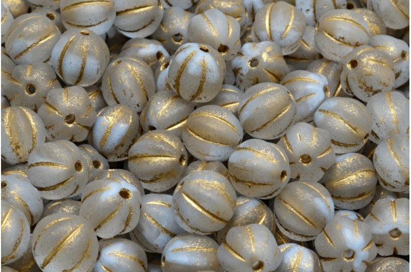 Melon Beads, 36018 Matte Gold Lined (36018-84100-54302), Glass, Czech Republic