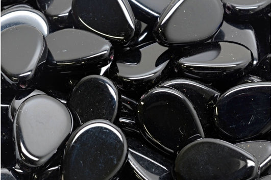 OUTLET 10 grams Flat Teardrop Beads, 18 x 12 mm, Black (23980), Glass, Czech Republic