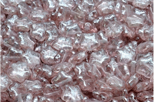 Flat Star Beads, Transparent Pink 34301 (70120-34301), Glass, Czech Republic