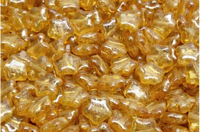 Flat Star Beads, Transparent Pink Light Yellow (70120-34302), Glass, Czech Republic