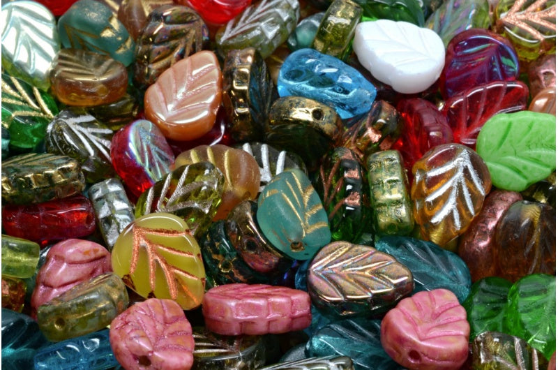 插座 10克薄荷叶珠子，10 x 8毫米，1种混合颜色（00001-mix），玻璃，捷克共和国