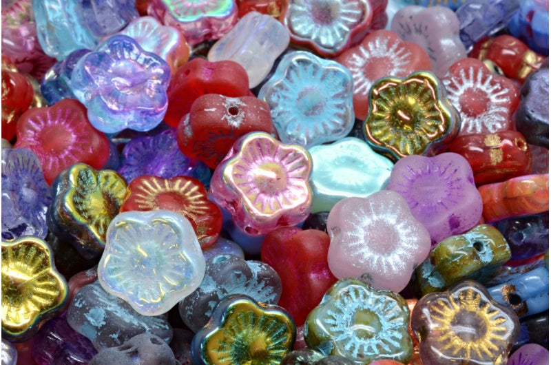OUTLET 10 grams Sunset Flower Beads, 10 x 10 mm, 1 Mixed Colors (00001-mix), Glass, Czech Republic