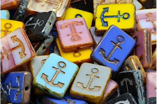 Table Cut Rectangle Beads with Anchor, 1 Mixed Colors (00001-mix), Glass, Czech Republic