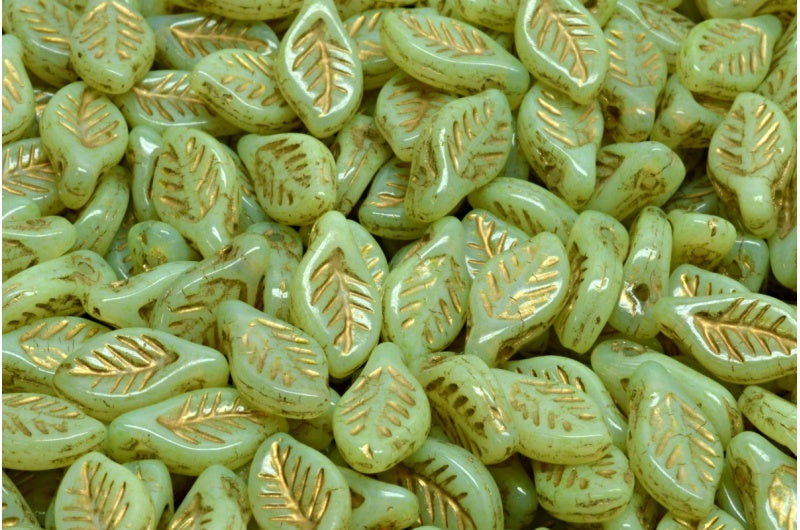 Bay Leaf Beads, White Gold Lined Light Green (02010-54302-34310), Glass, Czech Republic