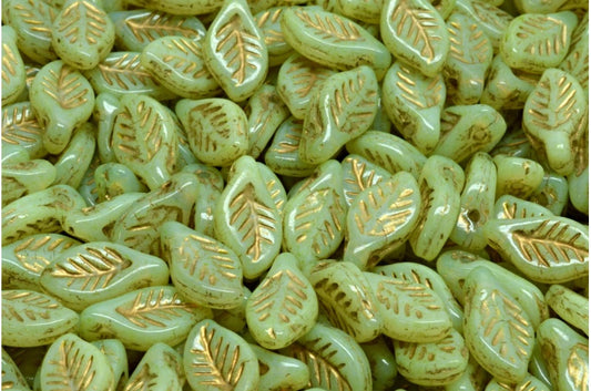 Bay Leaf Beads, White Gold Lined Light Green (02010-54302-34310), Glass, Czech Republic
