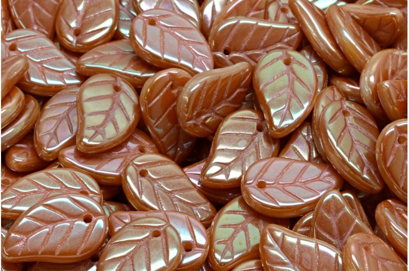 Leaf Pendant Beads, White Full Apricot (02010-29123), Glass, Czech Republic