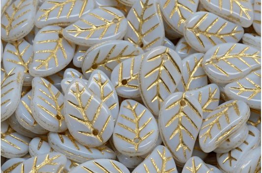 OUTLET 10 grams Leaf Pendant Beads, 14 x 9 mm, White Gold Lined (02010-54302), Glass, Czech Republic