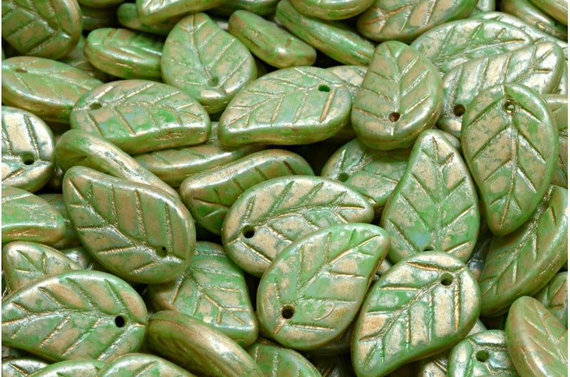 リーフペンダントビーズ、ホワイト 84310 86710 (02010-84310-86710)、ガラス、チェコ共和国