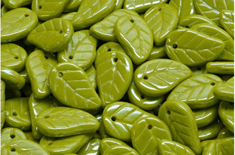 Leaf Pendant Beads, Opaque Green Hematite (53400-14400), Glass, Czech Republic