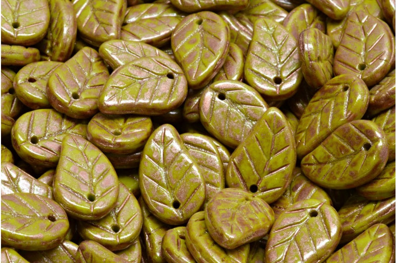 Leaf Pendant Beads, Opaque Green 86750 (53400-86750), Glass, Czech Republic