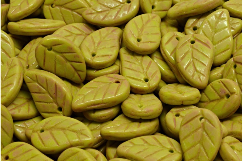 Leaf Pendant Beads, Opaque Green 84311 (53400-84311), Glass, Czech Republic