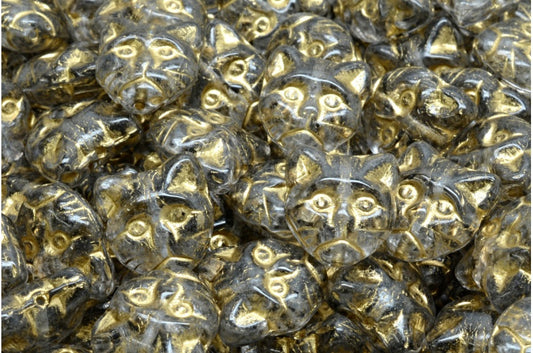 Cat Muzzle Beads, Crystal 34312 Gold Lined (00030-34312-54302), Glass, Czech Republic