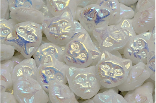 OUTLET 10 grams Cat Muzzle Beads, 13 x 13 mm, White Ab Full (2X Side) (02010-28703), Glass, Czech Republic