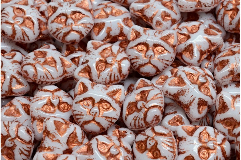 Cat Muzzle Beads, White Copper Lined (02010-54319), Glass, Czech Republic