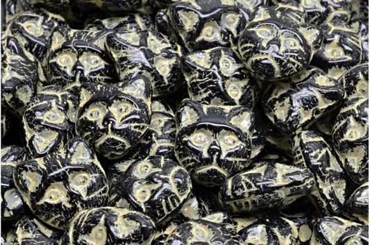 OUTLET 10 grams Cat Muzzle Beads, 13 x 13 mm, Black Beige Lined (23980-54311), Glass, Czech Republic