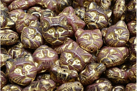 Cat Muzzle Beads, R1323 Gold Lined (R1323-54302), Glass, Czech Republic