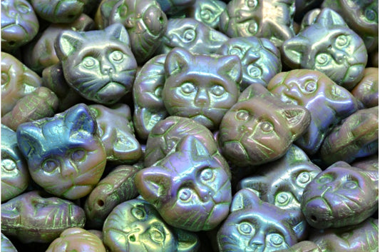 Cat Muzzle Beads, R2313 Ab Full (2X Side) 43813 (R2313-28703-43813), Glass, Czech Republic