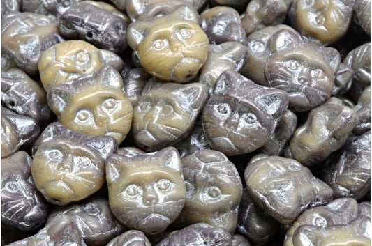 OUTLET 10 grams Cat Muzzle Beads, 13 x 13 mm, R2313 Silver Lined (R2313-54301), Glass, Czech Republic