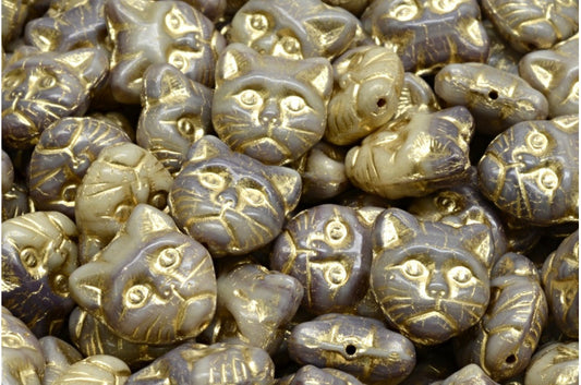 Cat Muzzle Beads, R2313 Gold Lined (R2313-54302), Glass, Czech Republic