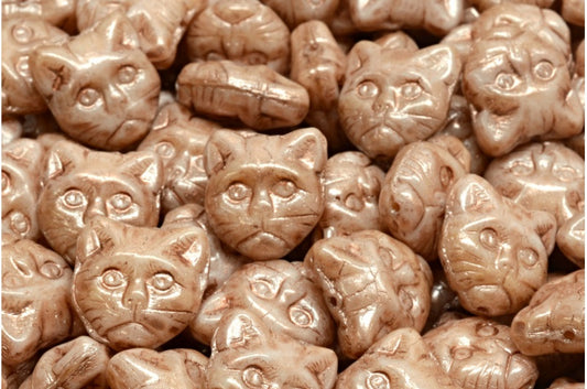 OUTLET 10 grams Cat Muzzle Beads, 13 x 13 mm, Pink Beige (07114-34303), Glass, Czech Republic