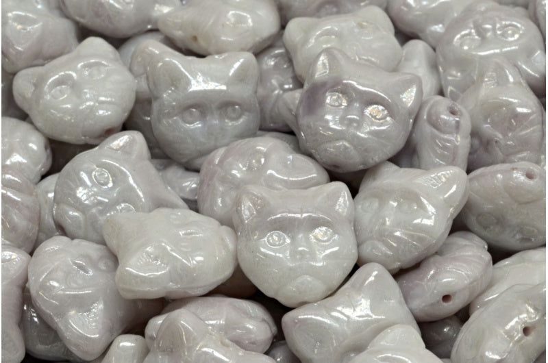 Cat Muzzle Beads, Mixed White Lavender Hematite (07224-14400), Glass, Czech Republic