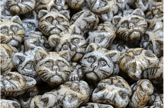 OUTLET 10 grams Cat Muzzle Beads, 13 x 13 mm, Mixed White Lavender 43815 (07224-43815), Glass, Czech Republic