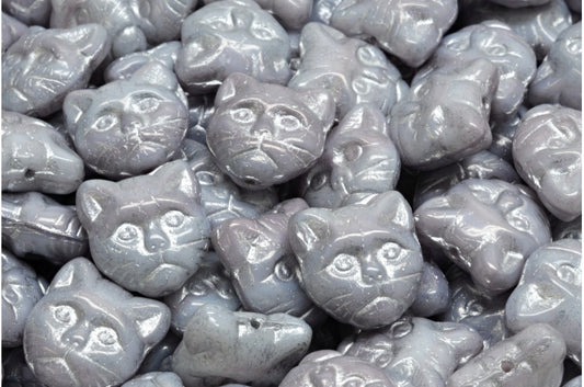 Cat Muzzle Beads, Mixed White Lavender Silver Lined (07224-54301), Glass, Czech Republic