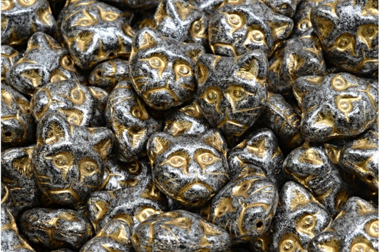 Cat Muzzle Beads, 8295 Gold Lined 34301 (08295-54302-34301), Glass, Czech Republic