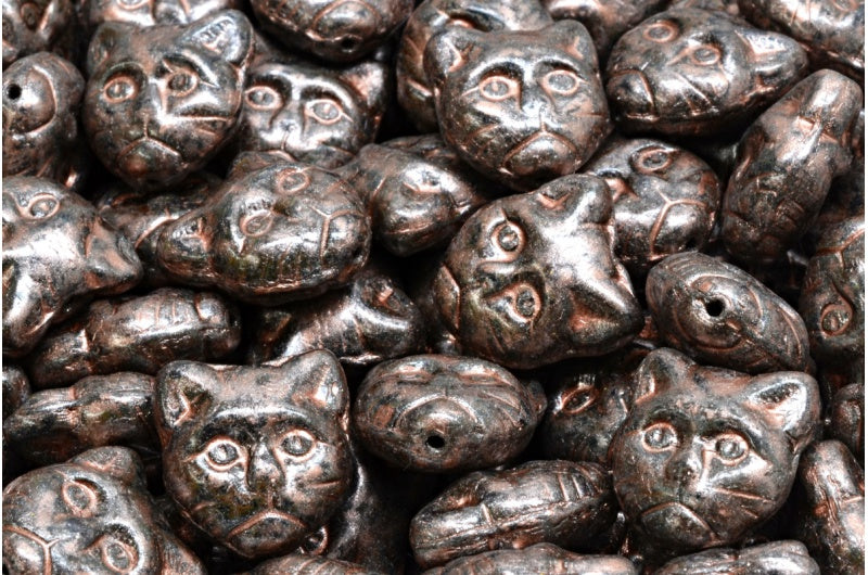 Cat Muzzle Beads, 8295 Travertin 34303 (08295-86800-34303), Glass, Czech Republic