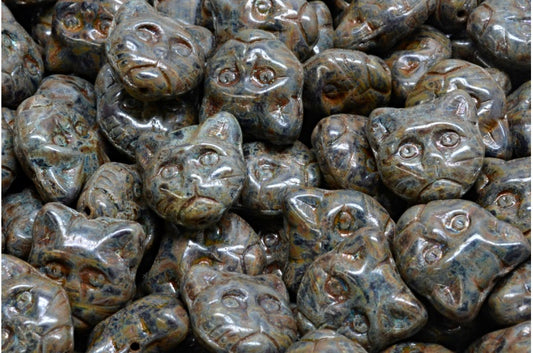 Cat Muzzle Beads, 8295 Travertin (08295-86800), Glass, Czech Republic