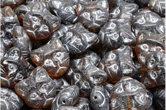 OUTLET 10 grams Cat Muzzle Beads, 13 x 13 mm, 18036 Silver Lined (18036-54301), Glass, Czech Republic