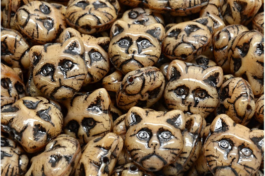 OUTLET 10 grams Cat Muzzle Beads, 13 x 13 mm, 17113 Black Lined (17113-54313), Glass, Czech Republic