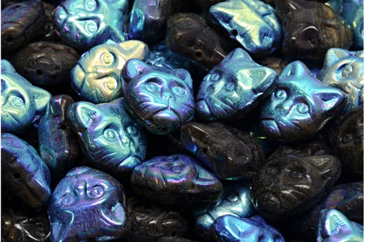 OUTLET 10 grams Cat Muzzle Beads, Striped Dark Brown Ab (26117-28701), Glass, Czech Republic