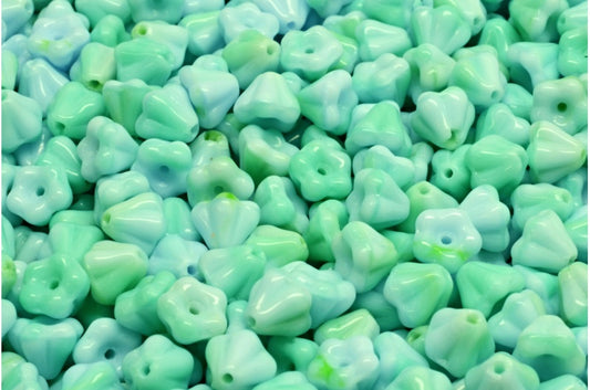 铃花珠，混合蓝绿色（37504），玻璃，捷克共和国