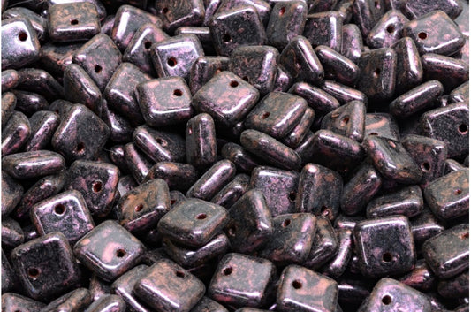 Squarelet Beads, Black Red Iridiscent (23980-86944), Glass, Czech Republic