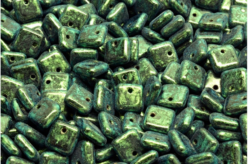 Squarelet Beads, Black Green Iridiscent (23980-86922), Glass, Czech Republic