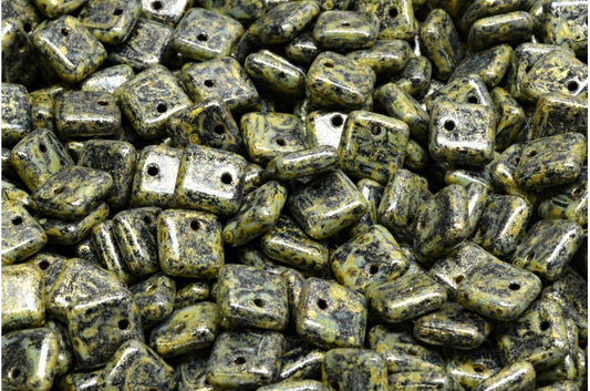 Squarelet Beads, Black Travertin Light Yellow (23980-86800-34302), Glass, Czech Republic