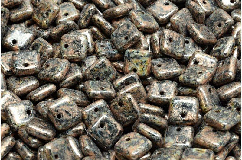 Squarelet Beads, Black Travertin 86750 (23980-86800-86750), Glass, Czech Republic