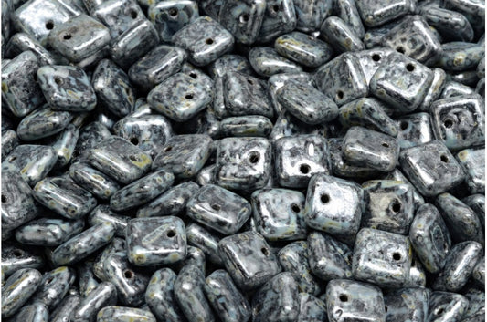 Squarelet Beads, Black Travertin 86700 (23980-86800-86700), Glass, Czech Republic