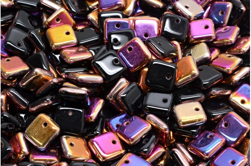 Squarelet Beads, Black Sliperit (23980-29501), Glass, Czech Republic