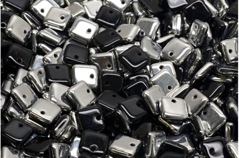 Squarelet Beads, Black Crystal Silver Half Coating (23980-27001), Glass, Czech Republic