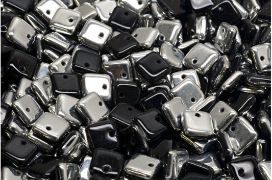 OUTLET 10 grams Squarelet Beads, 6 x 6 mm, Black Crystal Silver Half Coating (23980-27001), Glass, Czech Republic