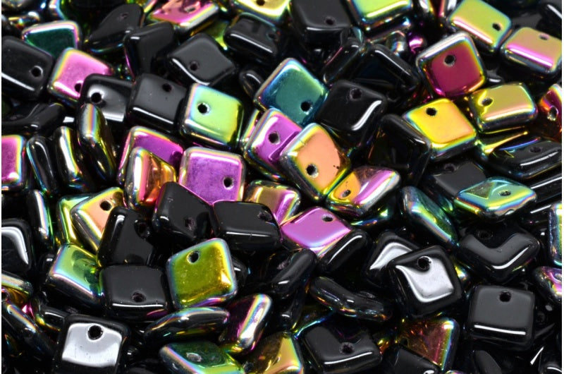 Squarelet Beads, Black Crystal Vitrail Medium Coating (23980-28101), Glass, Czech Republic