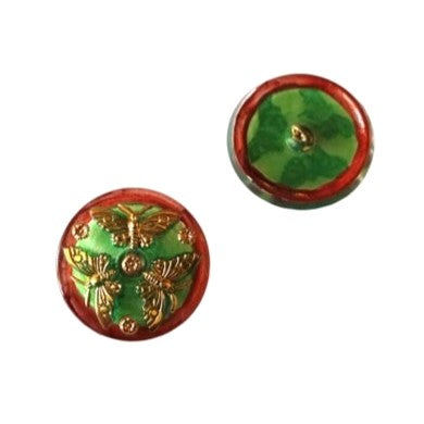 1 pcs Hand Painted Glass Buttons with ornament, size 12 (27 mm), Glass, Czech Republic