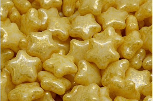 Flat Star Beads, White Light Yellow (02010-34302), Glass, Czech Republic