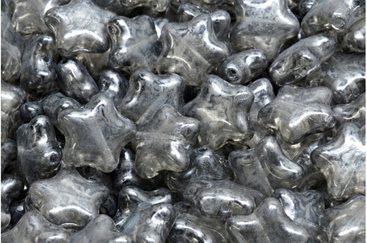 OUTLET 10 grams Flat Star Beads, 12 x 12 mm, Crystal Silver Splash (00030-86790), Glass, Czech Republic