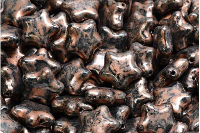 Flat Star Beads, Black Pink (23980-86750), Glass, Czech Republic