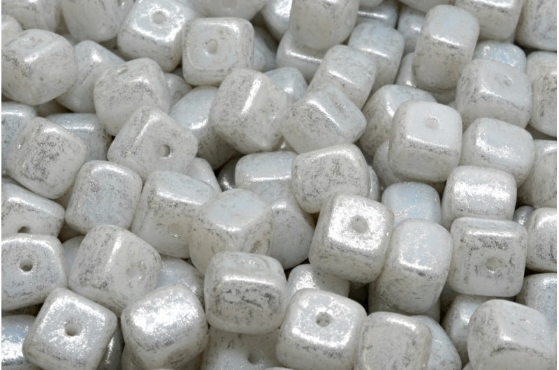 Cube Beads, White 34301 (02010-34301), Glass, Czech Republic