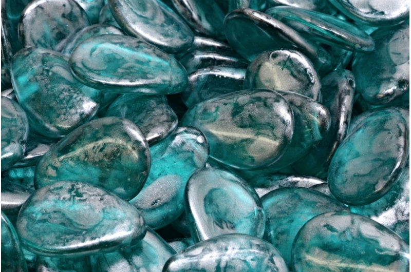 Anemone Petal Beads, Transparent Aqua 86700 (60200-86700), Glass, Czech Republic