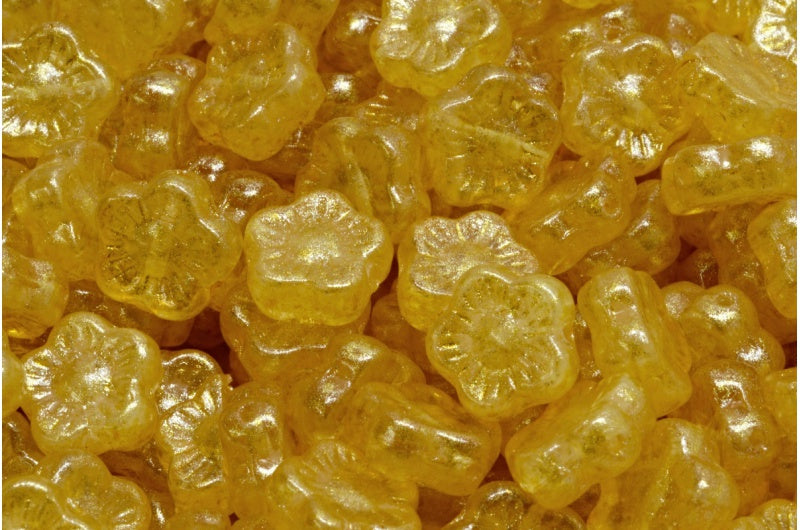 Sunset Flower Beads, R0021 Light Yellow (R0021-34302), Glass, Czech Republic